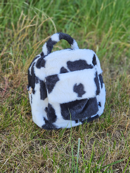 Cow Print Mini Fur Plush Backpack