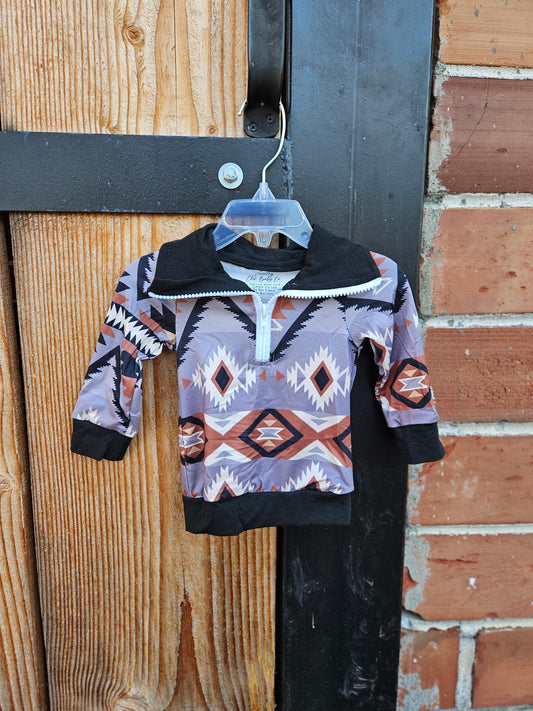 Western Aztec Long Sleeve Half Zip Pullover Tee