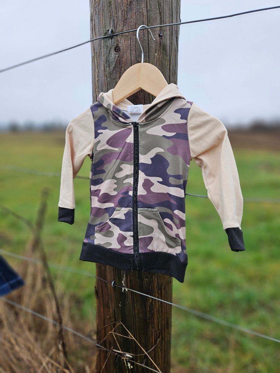 Camo Hooded Lightweight Zip Up