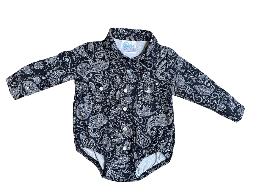 Black Paisley Pearl Snap Onesie