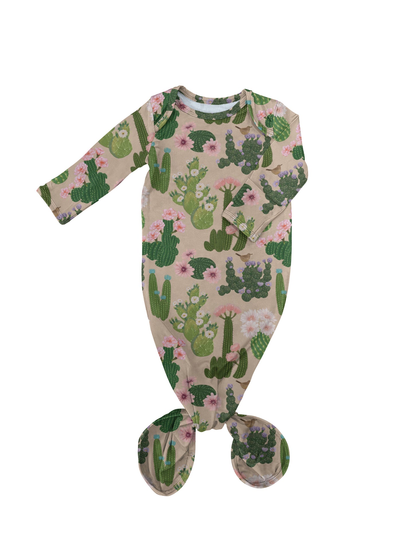 Cactus Flowers Knotted Gown: 0-3 MONTHS