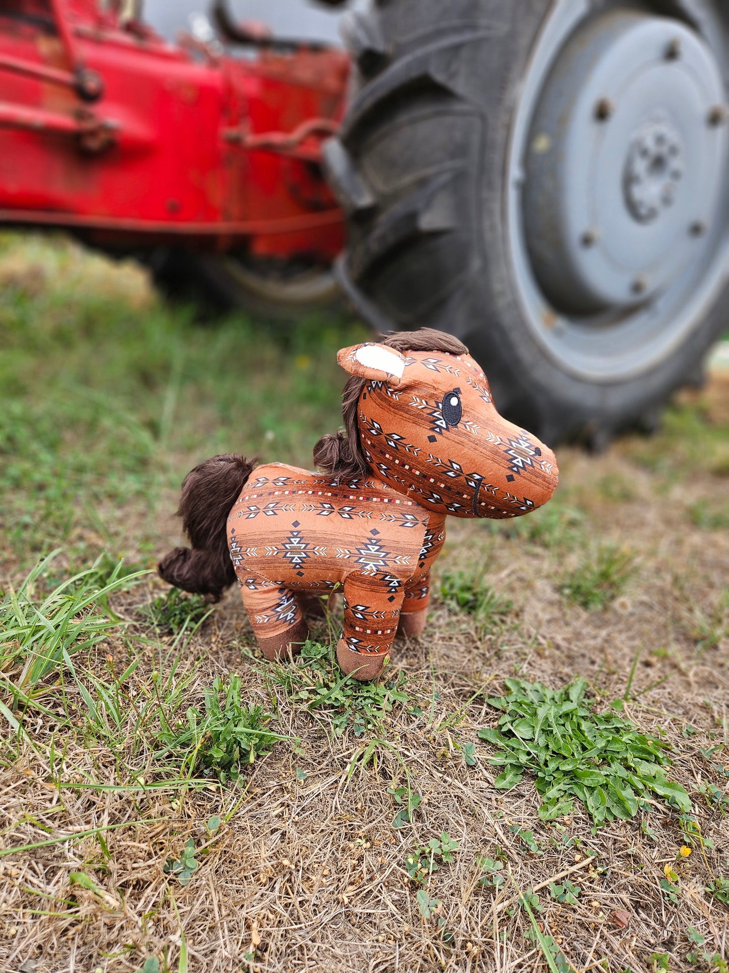 Western Standing Horse Plushie-Brown Aztec